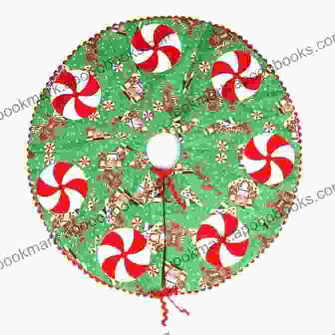 A Circular Crochet Tree Skirt With Swirling Candy Cane Patterns, Rendered In Vibrant Red And White. Crochet Christmas Tree Skirt Patterns Three Unique Crochet Patterns : Crochet Christmas Tree Shells Pattern Easy Christmas Tree Skirt Pattern And Tree For All Your Gift Giving Ideas 2)