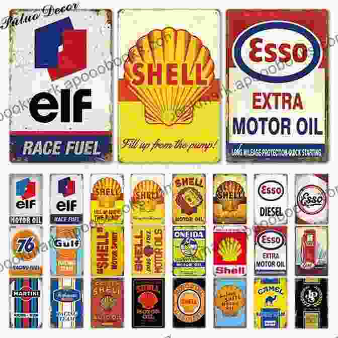 A Collection Of Vintage Gas Station Signs Featuring Colorful Graphics And Slogans. Fill Er Up : The Great American Gas Station