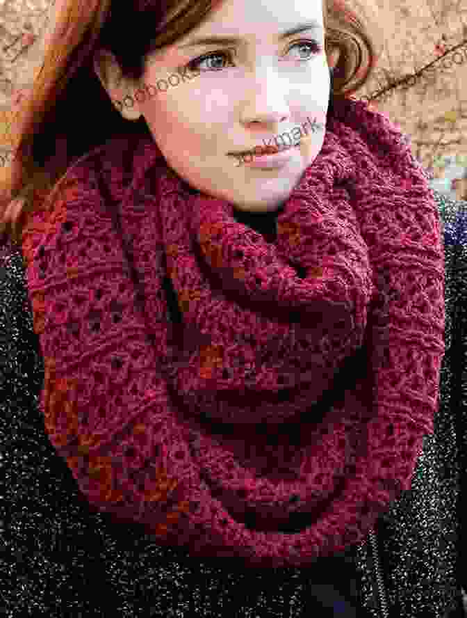 A Handmade Knitted Infinity Scarf In A Intricate Cable Knit Pattern, Showcasing The Exquisite Craftsmanship And Attention To Detail. Scarves In The Round: 25 Knitted Infinity Scarves Neck Warmers Cowls And Double Warm Tube Scarves