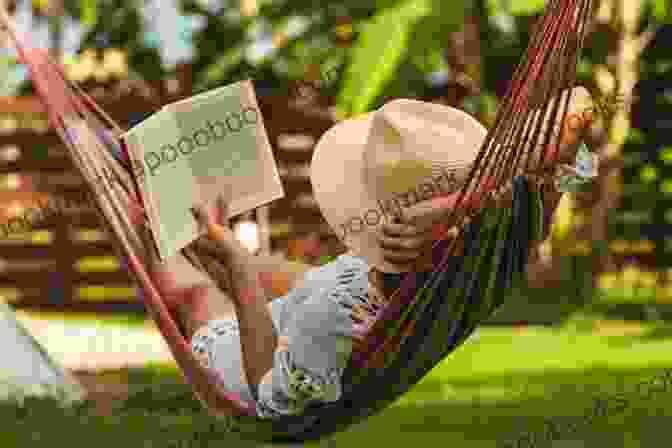 A Woman Relaxing In A Hammock, Reading The Book Like The Pitter Patter Of Rain